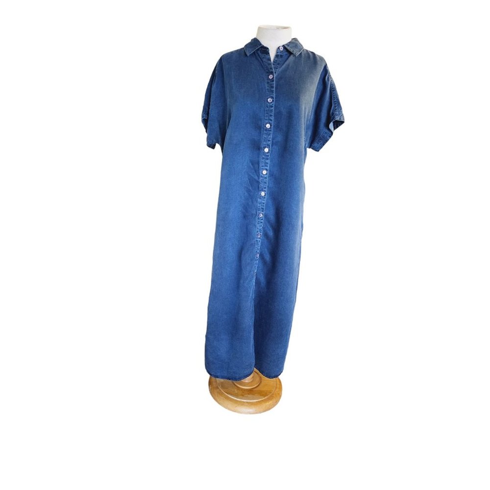 Soft Surroundings Blue Buttoned Maxi Dress with Dolman Sleeves